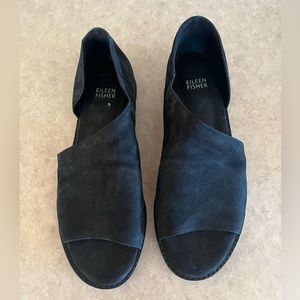 Eileen Fisher Black Suede Open-Toe Sandals